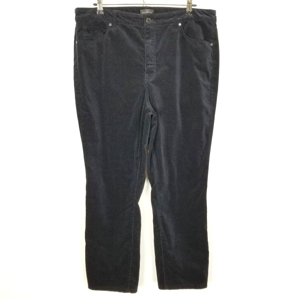 Talbots Women Straight Leg Corduroy Pants Size 14 Black Casual Office